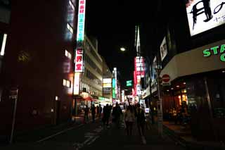 fotografia, materiale, libero il panorama, dipinga, fotografia di scorta,Shinjuku di notte, Starbucks, Vicolo, Segnale, Neon