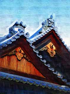 illustration,material,free,landscape,picture,painting,color pencil,crayon,drawing,Golden Pavilion Temple HOJO roof, World Heritage, Golden Pavilion, Ashikaga Yoshimitsu, Kyoto