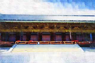 Illust, materieel, vrij, landschap, schilderstuk, schilderstuk, kleuren potlood, crayon, werkje,Hall van de Lotus King, , , Fujin Raijin menigte Afdeling en 28, Hideyoshi Taikou