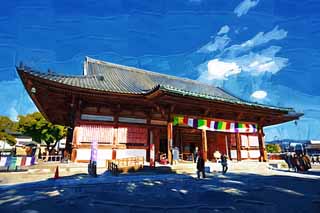 illustration,material,free,landscape,picture,painting,color pencil,crayon,drawing,To-ji Temple Miedou, Buddhism, Cathedral, World Heritage, Buddhist image