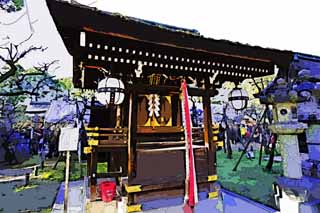 illustration,material,free,landscape,picture,painting,color pencil,crayon,drawing,Kitano Tenman-gu shrine's Hukube, Torii, Mr. TENJIN, Kitano, Plums