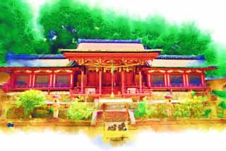 illust, matire, libre, paysage, image, le tableau, crayon de la couleur, colorie, en tirant,Temple Yakushi-ji, Je suis peint en rouge, Corporation de la divinit locale, Hideyori Toyotomi, Temple shintoste