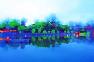 illust,tela,gratis,paisaje,fotografa,idea,pintura,Lpiz de color,dibujo,Una laguna de Sarusawa, Sauce, Laguna, Parque de Nara - koen, Atraccin turstica