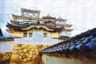 illustration,material,free,landscape,picture,painting,color pencil,crayon,drawing,Himeji-jo Castle, Four national treasures Castle, Sadanori Akamatsu, Shigetaka Kuroda, Hideyoshi Hashiba