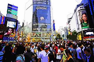 illust, materiale, libero panorama, ritratto dipinto, matita di colore disegna a pastello, disegnando,La traversata di Stazione di Shibuya, Il centro, pedone, passaggio pedonale, folla