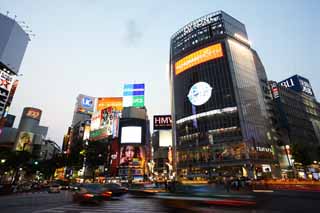 fotografia, materiale, libero il panorama, dipinga, fotografia di scorta,La traversata di Stazione di Shibuya, Il centro, tass, QFRONT, segnale di neon