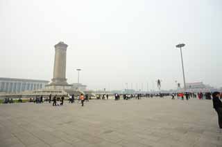 Foto, materieel, vrij, landschap, schilderstuk, bevoorraden foto,Tiananmen Plein, Stenige bestrating, Tiananmen Plein, De Republic van People's van China, De geschiedenis
