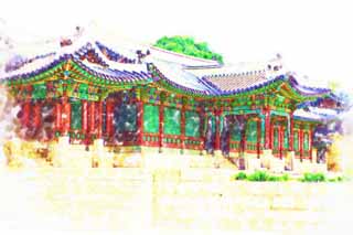 illustration,material,free,landscape,picture,painting,color pencil,crayon,drawing,Nobumasa, The Imperial Court architecture, I am painted in red, Nobumasa, world heritage