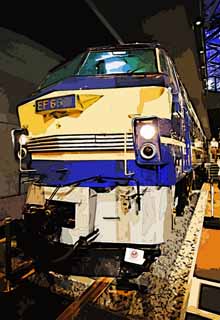 illust, matire, libre, paysage, image, le tableau, crayon de la couleur, colorie, en tirant,Un EF66 forme la locomotive lectrique, express limit, voie ferre, train, Voies ferres nationales japonaises