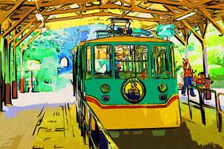 illust, materiale, libero panorama, ritratto dipinto, matita di colore disegna a pastello, disegnando,Mt. Takao trasmette macchina, pista, montagna visitatore rampicante, Andando in gita, Un'escursione