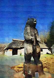 illust, material, livram, paisagem, quadro, pintura, lpis de cor, creiom, puxando,A escultura em madeira do urso, urso, , , Ainu
