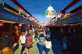 illustration,material,free,landscape,picture,painting,color pencil,crayon,drawing,The turnout of shops lining a passageway, tourist, Senso-ji Temple, Asakusa, New Year holidays decoration
