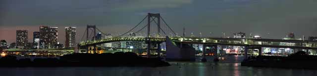 fotografia, materiale, libero il panorama, dipinga, fotografia di scorta,Una prospettiva serale di Odaiba, ponte, gioiello, sia insieme corso, la spiaggia svilupp di recente centro urbano