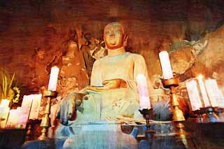 illust, materiale, libero panorama, ritratto dipinto, matita di colore disegna a pastello, disegnando,Tempio di Sanbanggul, candela, Chaitya, Un bastone di incenso, Immagine buddista