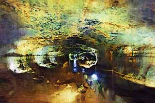 illust, materiale, libero panorama, ritratto dipinto, matita di colore disegna a pastello, disegnando,Caverna di Kyosai, Stalattite, stalagmite, caverna composta, Io sono fantastico