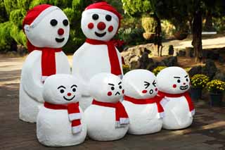 Foto, materieel, vrij, landschap, schilderstuk, bevoorraden foto,Een gezin van snowmen, Sneeuwpop, Snowmen, Korea, Kerst