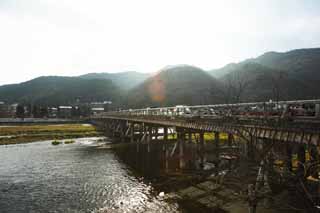 Foto, materiell, befreit, Landschaft, Bild, hat Foto auf Lager,Togetsu-kyo-Brcke, Keisen, Brcke, Fluss, das Untersttzen von Balken