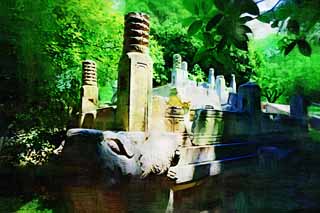 illustration,material,free,landscape,picture,painting,color pencil,crayon,drawing,Ming Xiaoling Mausoleum Toru foundation stone, Tomorrow morning, stone pillar, The first emperor, world heritage
