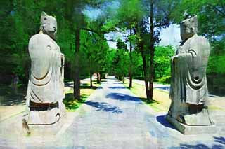 illustration,material,free,landscape,picture,painting,color pencil,crayon,drawing,Ming Xiaoling Mausoleum old man relation road Shinto, Remains, stone statue, An approach to a shrine, world heritage