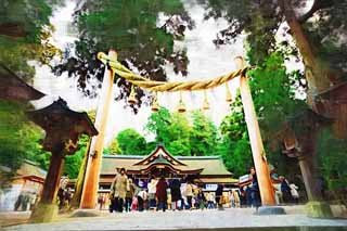 illustration,material,free,landscape,picture,painting,color pencil,crayon,drawing,Omiwa shrine main shrine, Shinto, Prevention against evil, Precincts, Worship