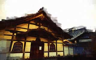 illust, material, livram, paisagem, quadro, pintura, lpis de cor, creiom, puxando,Myoshin-ji Templo banheiro, Egen Kanzan, sauna, O papa de jardim de flor, templo que pertence  seita de Zen