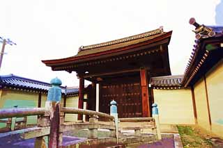 illust, matire, libre, paysage, image, le tableau, crayon de la couleur, colorie, en tirant,Porte de Temple Myoshin-ji pour les messagers Impriaux, Egen Kanzan, pont, Le pape du jardin de la fleur, temple qui appartient  la secte Zen