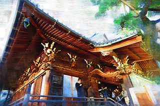 illust, matire, libre, paysage, image, le tableau, crayon de la couleur, colorie, en tirant,Shibamata Taishaku-dix temple, Apparence de la mre du cas d'une carreau-toiture de maison, La visite de nouvelle anne  un temple shintoste, adorateur, sculpture