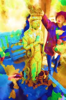illust, materiell, befreit, Landschaft, Bild, Gemlde, Farbbleistift, Wachsmalstift, Zeichnung,,Ich bin der Kannon fr Shibamata Sakra Deranam Indra-Wasser, Kannon-Bild, Faith, Tempel, Buddhismus