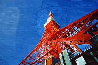 illust, materiale, libero panorama, ritratto dipinto, matita di colore disegna a pastello, disegnando,Torre di Tokio, raccolta torre di onda elettrica, Rosso e bianco, Un'antenna, Un osservatorio
