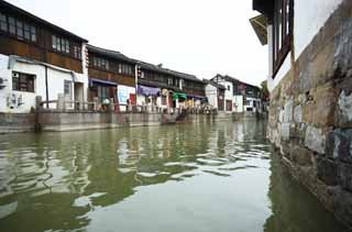 fotografia, materiale, libero il panorama, dipinga, fotografia di scorta,Zhujiajiao provvedere di canale*, idrovia, La superficie dell'acqua, Ishigaki, muro bianco