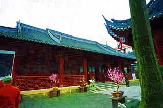 illustration,material,free,landscape,picture,painting,color pencil,crayon,drawing,Yuyuan Garden point spring temple, Joss house garden, , Chinese food style, I am painted in red