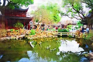 illustration,material,free,landscape,picture,painting,color pencil,crayon,drawing,Yuyuan Garden, Joss house garden, , Chinese food style, pond
