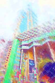 illust, materiale, libero panorama, ritratto dipinto, matita di colore disegna a pastello, disegnando,Nanjing strada di passeggiata di provincia orientale, bystreet orto e floreale, grande magazzino, folla, costruendo