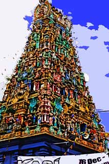 illust, materiale, libero panorama, ritratto dipinto, matita di colore disegna a pastello, disegnando,Raja Mariamman Devasthanam il tempio, L'Induismo, , Colorante Ricco, Dei