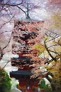 illust, materiale, libero panorama, ritratto dipinto, matita di colore disegna a pastello, disegnando,Ikegami tempio di cancello anteriore Cinque Pagoda di Storeyed, Takashi Nichiren, Chaitya, Cinque pagoda di Storeyed, Hidetada pubblico