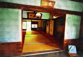 illust, materiale, libero panorama, ritratto dipinto, matita di colore disegna a pastello, disegnando,Tempio di Taima Nakano Bo, stuoia di tatami, shoji, Stanza di Giapponese-stile, Chaitya