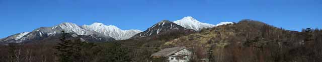 Foto, materiell, befreit, Landschaft, Bild, hat Foto auf Lager,Yatsugatake, Die schneebedeckten Berge, ridgeline, Hhepunkt, blauer Himmel