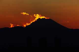 Foto, materiell, befreit, Landschaft, Bild, hat Foto auf Lager,Mt. Fuji der Zerstrung von Feuer, Das Setzen von Sonne, Mt. Fuji, Rot, Wolke