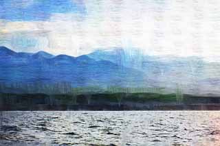 illust, materiale, libero panorama, ritratto dipinto, matita di colore disegna a pastello, disegnando,Yakushima, ridgeline, Il mare, rupe, nube