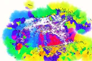 illust, materiale, libero panorama, ritratto dipinto, matita di colore disegna a pastello, disegnando,Oh,  una cascata di Ney s, Spruzzi, torrente, Spruzzi di acqua, foresta