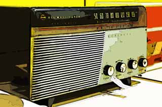 illustration,material,free,landscape,picture,painting,color pencil,crayon,drawing,An old radio, radio, Matsushita Electric, dial, receiver