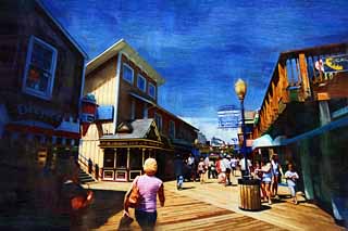 illustration,material,free,landscape,picture,painting,color pencil,crayon,drawing,Pier39, mark, lighter, Fishery products, Sightseeing
