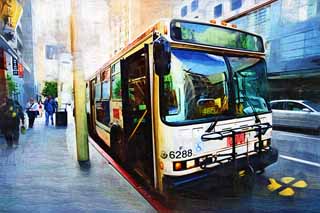 illustration,material,free,landscape,picture,painting,color pencil,crayon,drawing,A bus, muni, Public transport, Fisherman's Wharf, windshield