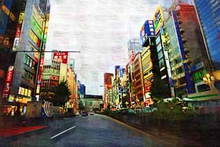 illust, matire, libre, paysage, image, le tableau, crayon de la couleur, colorie, en tirant,Kabukicho, Shinjuku, restaurant, enseigne, Manires et coutumes, Illuminations