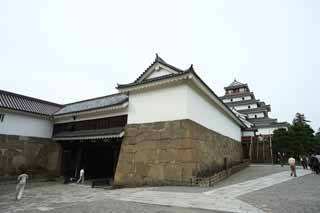 Foto, materiell, befreit, Landschaft, Bild, hat Foto auf Lager,Der junge Matsushiro eisernes Tor, Wassergraben, Ishigaki, Kurokawa-Burg, Ujisato Gamo