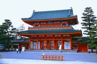 Foto, materieel, vrij, landschap, schilderstuk, bevoorraden foto,Heian Jingu Shrine, Heijingu, Poort, , 