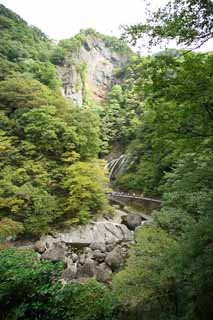 Foto, materiell, befreit, Landschaft, Bild, hat Foto auf Lager,Ein Wasserfall von Fukuroda, westing Buddhistischer Priester, Takikawa, Kuji-Fluss, Komon Mito