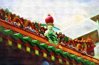 illustration,material,free,landscape,picture,painting,color pencil,crayon,drawing,Kannondo, Buddhism, dragon, Faith, ball