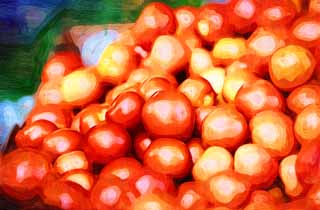 illust, material, livram, paisagem, quadro, pintura, lpis de cor, creiom, puxando,Um tomate, loja vegetal, tomate, Vermelho, Legumes