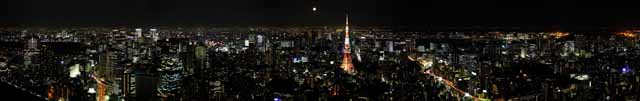 fotografia, materiale, libero il panorama, dipinga, fotografia di scorta,Panorama di Tokio, Torre di Tokio, edificio a molti piani, grande citt, vista di cavaliere